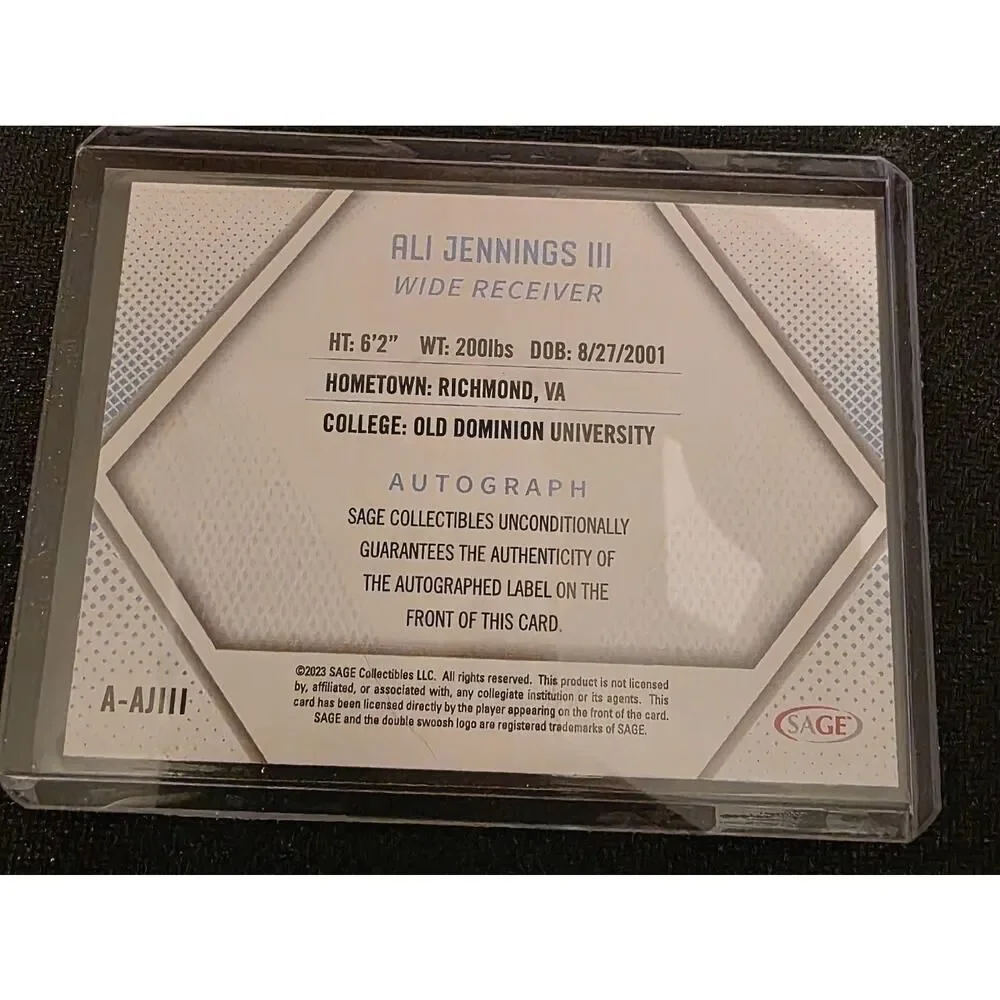 💎2023 Sage Ali Jennings III ⭐️SILVER Auto Old Dominion Autograph A-AJIII